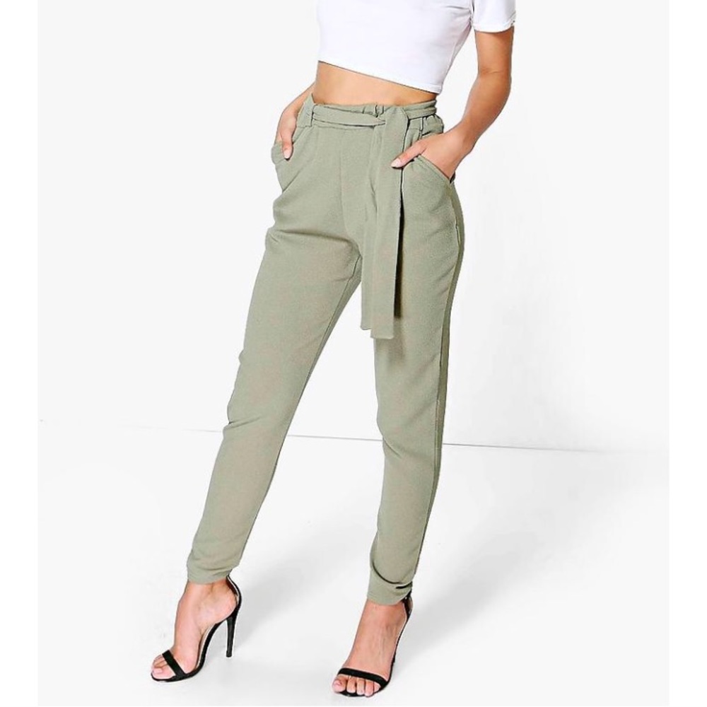 Boohoo High Waisted Green Tapered Trouser